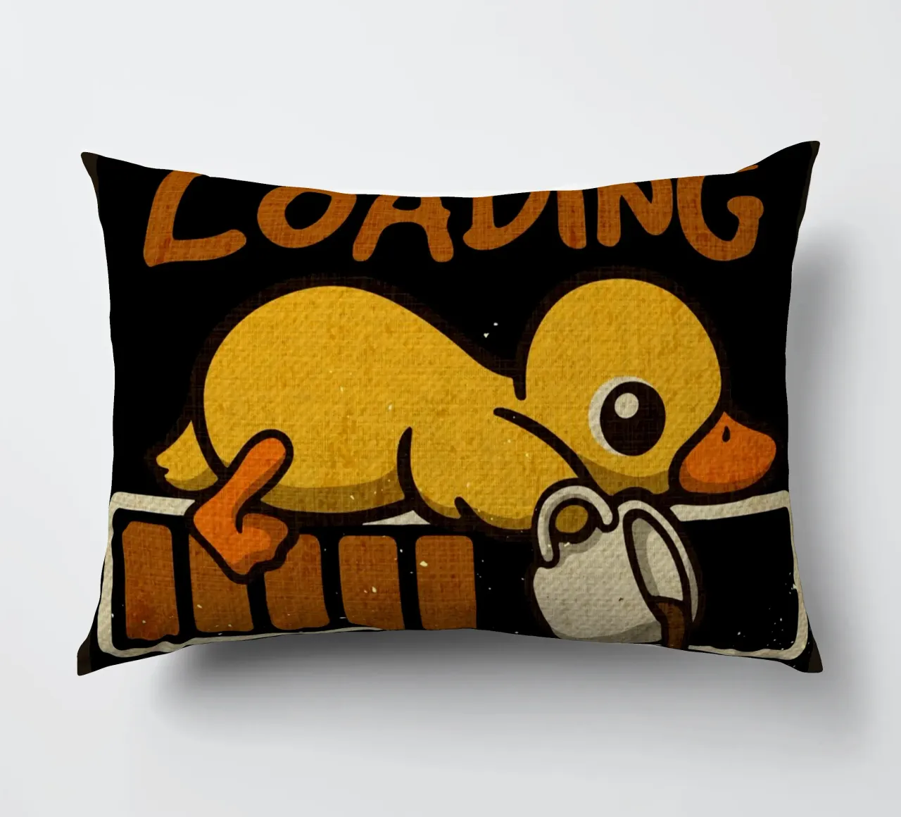 Caffeine loading duck decorative cushion by Andrew S Morrison