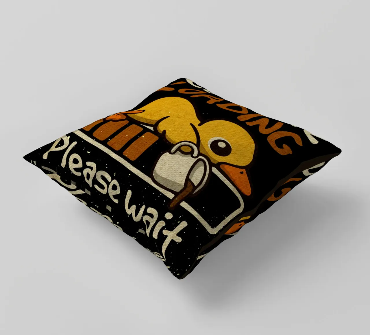 Caffeine loading duck decorative cushion by Andrew S Morrison