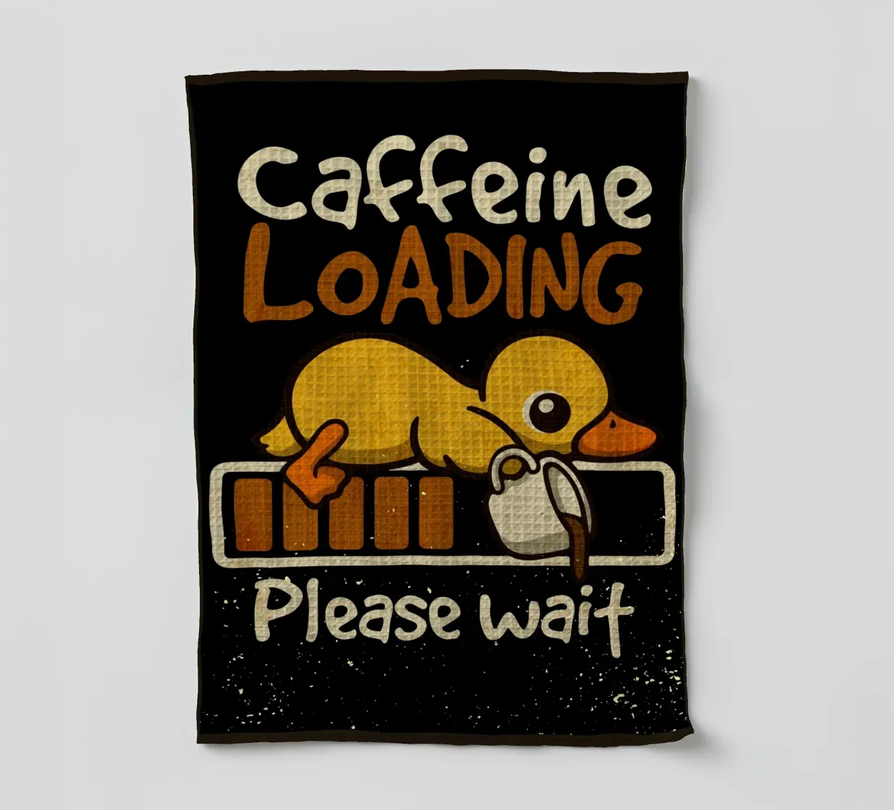 Caffeine loading duck tea towel by Andrew S Morrison