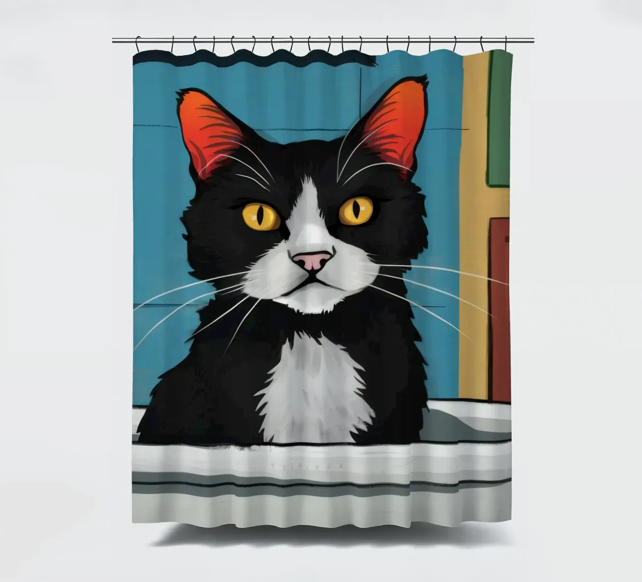 The Bathroom Lurker shower curtain by Ink Pulse