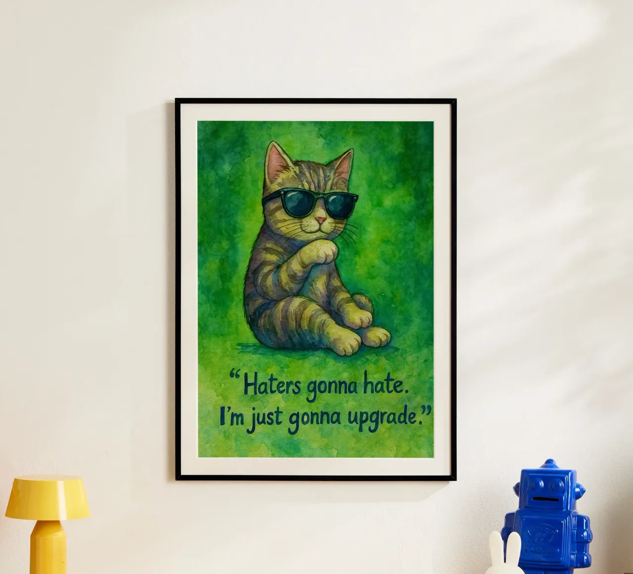 funny cat haters gonna hate poster con marco de madera de Mirage