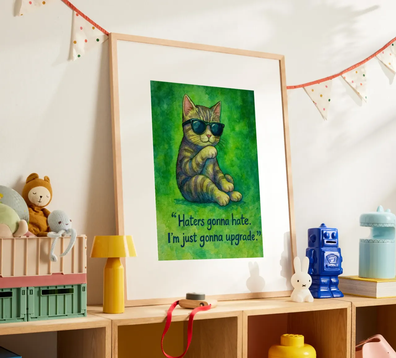 funny cat haters gonna hate poster con marco de madera de Mirage