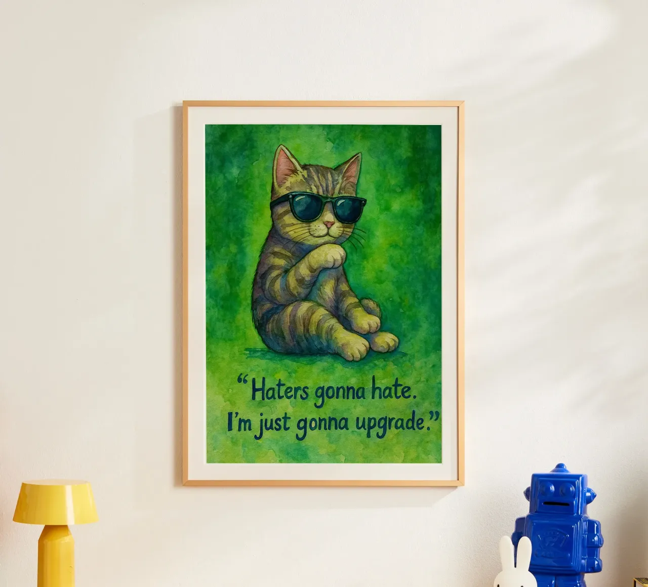funny cat haters gonna hate poster con marco de madera de Mirage