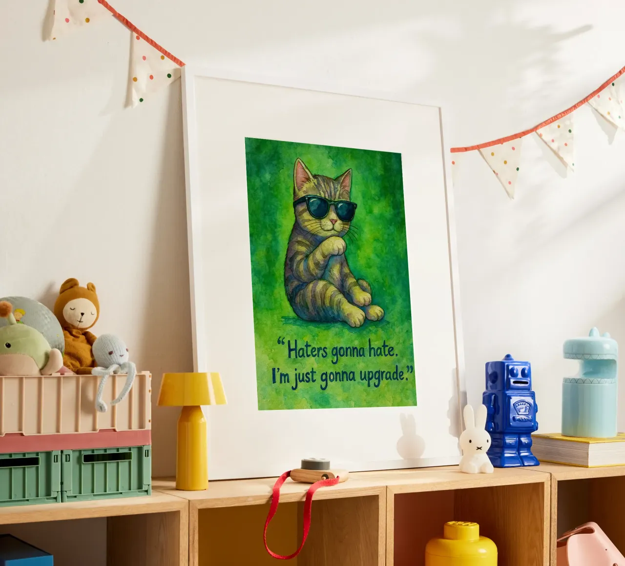 funny cat haters gonna hate poster con marco de madera de Mirage