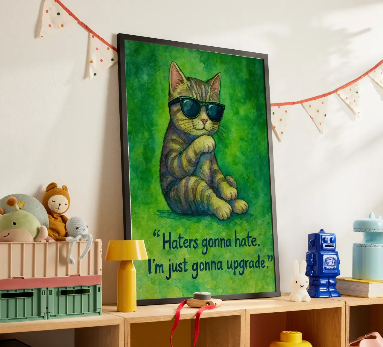 funny cat haters gonna hate poster con marco de madera de Mirage