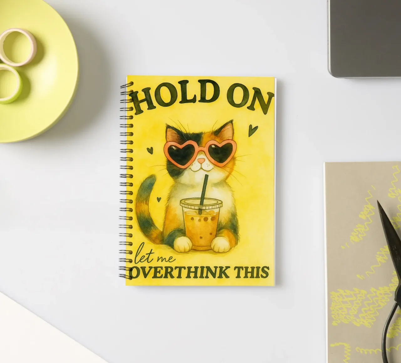 funny cat hold on let me overthink this spiral notebook by Mirage