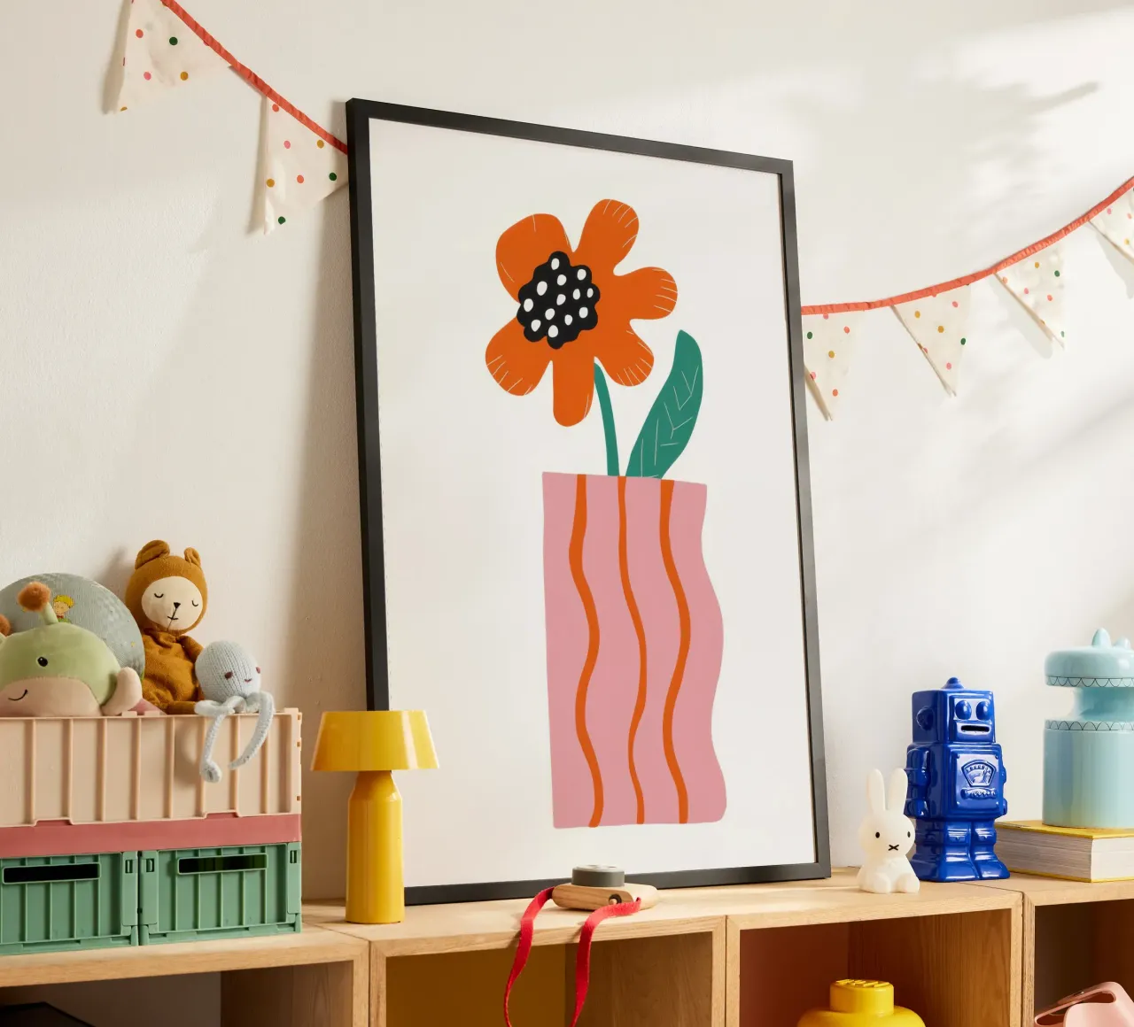 Fiore ondulato rosato poster con telaio in plastica da Rain Balance