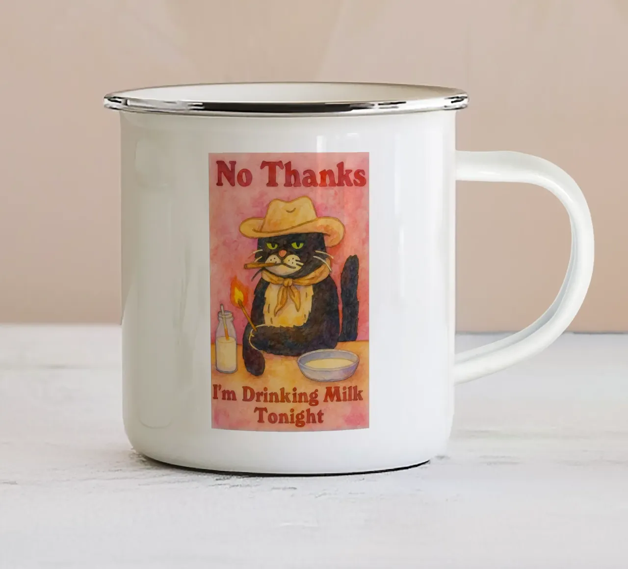 gatto divertente stasera bevo latte tazza in smalto da Mirage