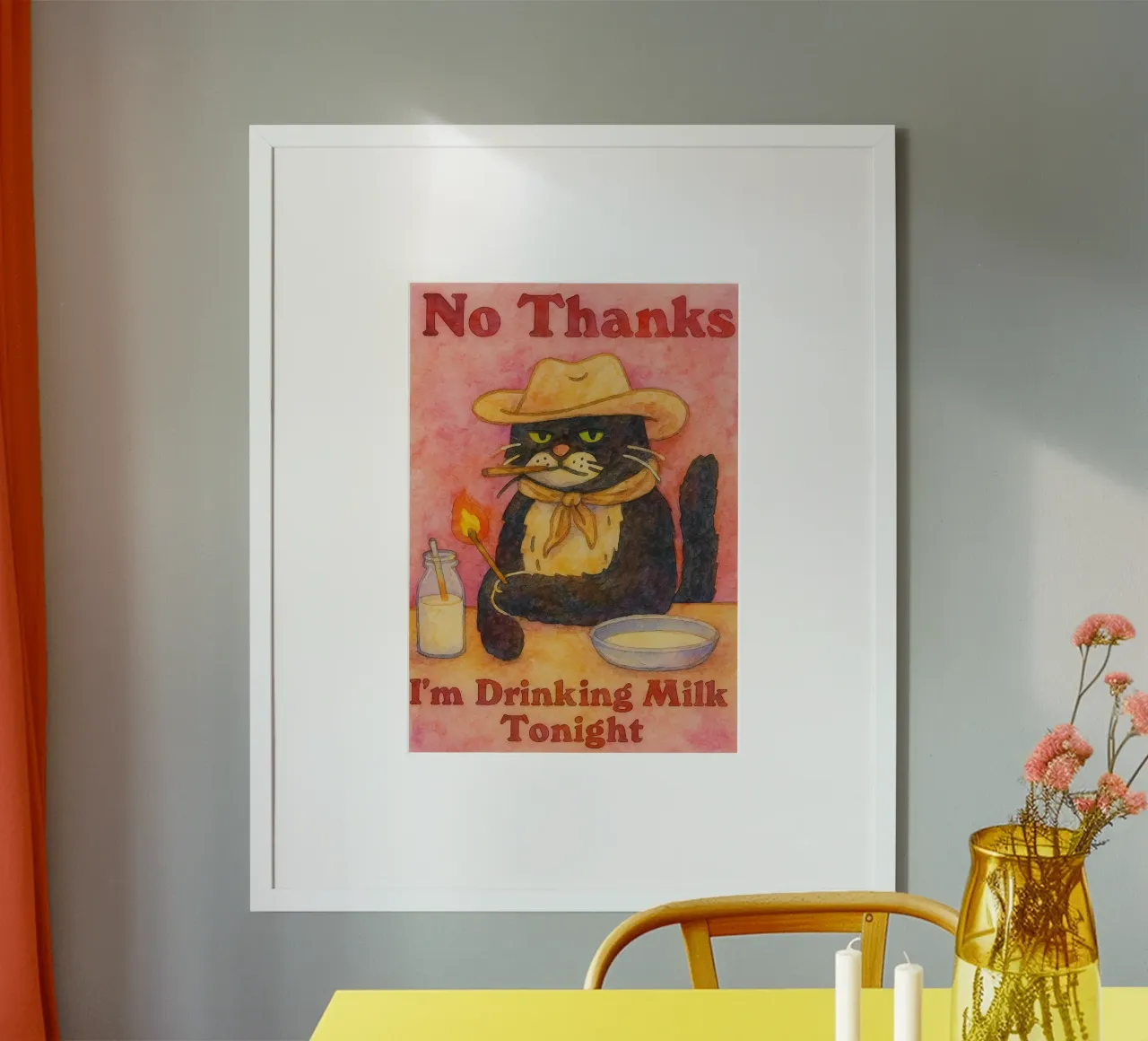gatto divertente stasera bevo latte poster da Mirage