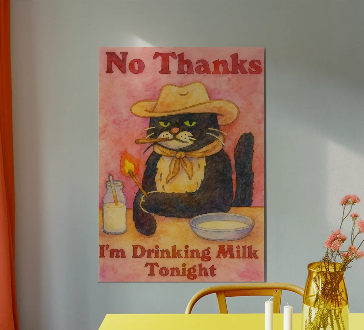 gatto divertente stasera bevo latte poster da Mirage