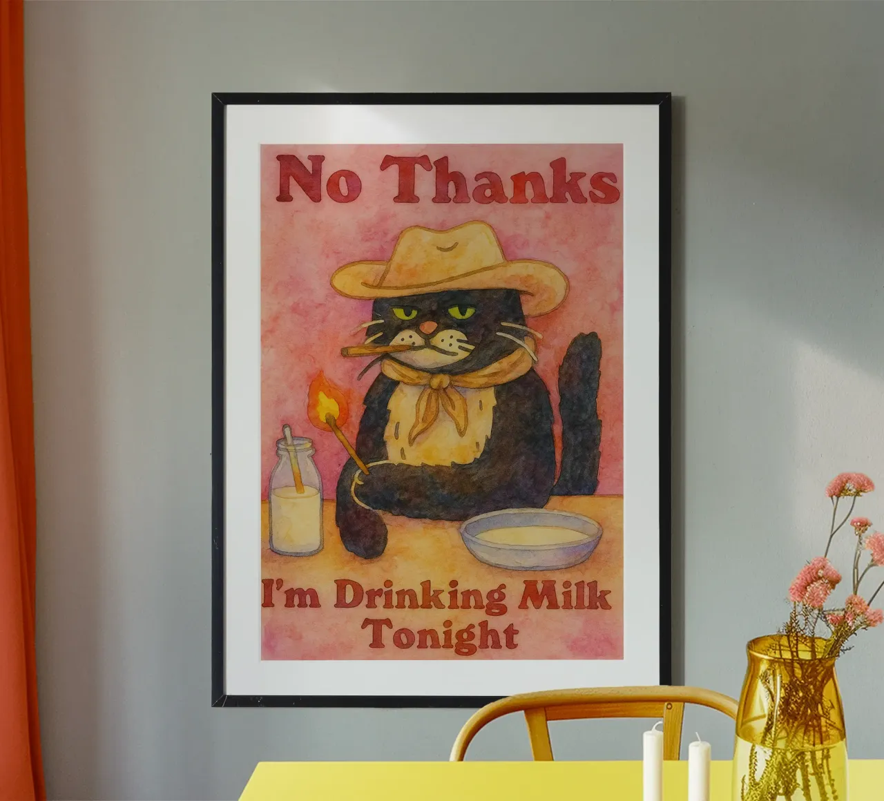 gatto divertente stasera bevo latte poster da Mirage