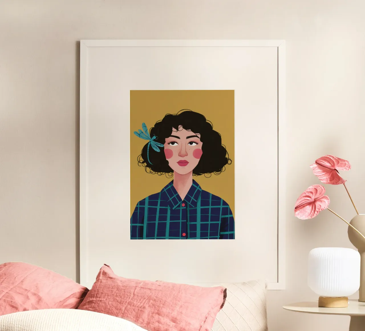Plaid Sguardo calmo poster con telaio in legno da Rain Balance
