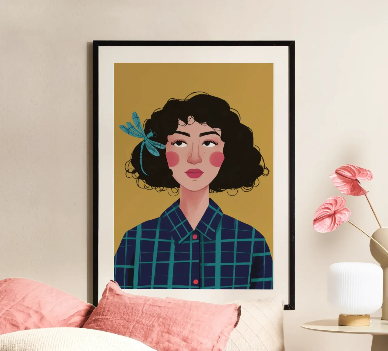 Plaid Sguardo calmo poster con telaio in legno da Rain Balance