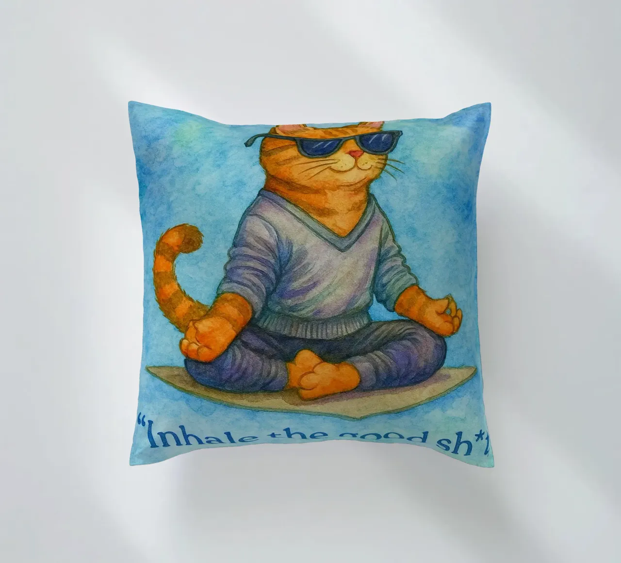 gatto buffo che inspira ed espira cuscino da Mirage