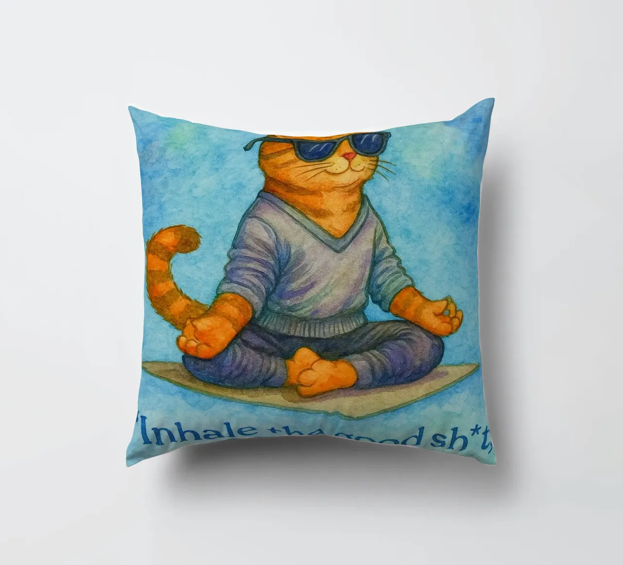 gatto buffo che inspira ed espira cuscino da Mirage