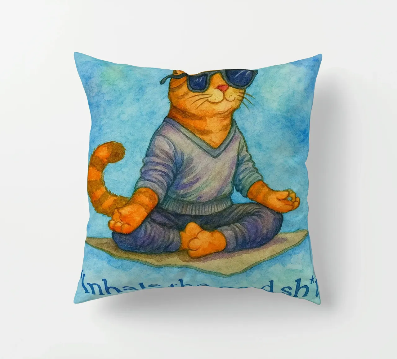 gatto buffo che inspira ed espira cuscino da Mirage