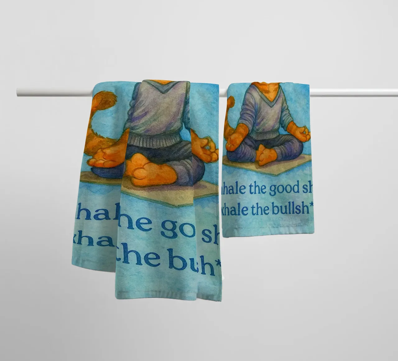 funny cat inhale exhale towel by Mirage