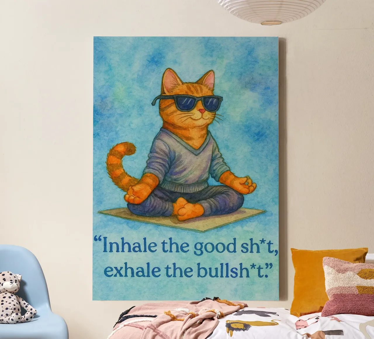 funny cat inhale exhale canvas with Floater frame by Mirage