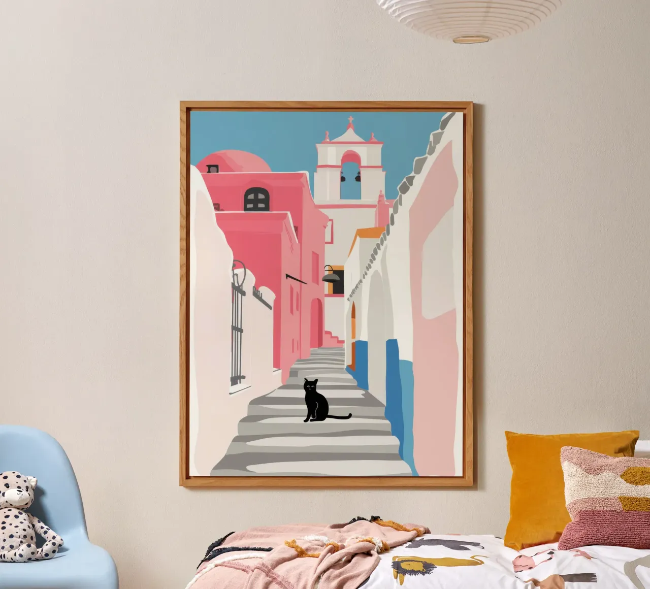 El gato rosa de la calle aluminio dibond de Mythy Brush