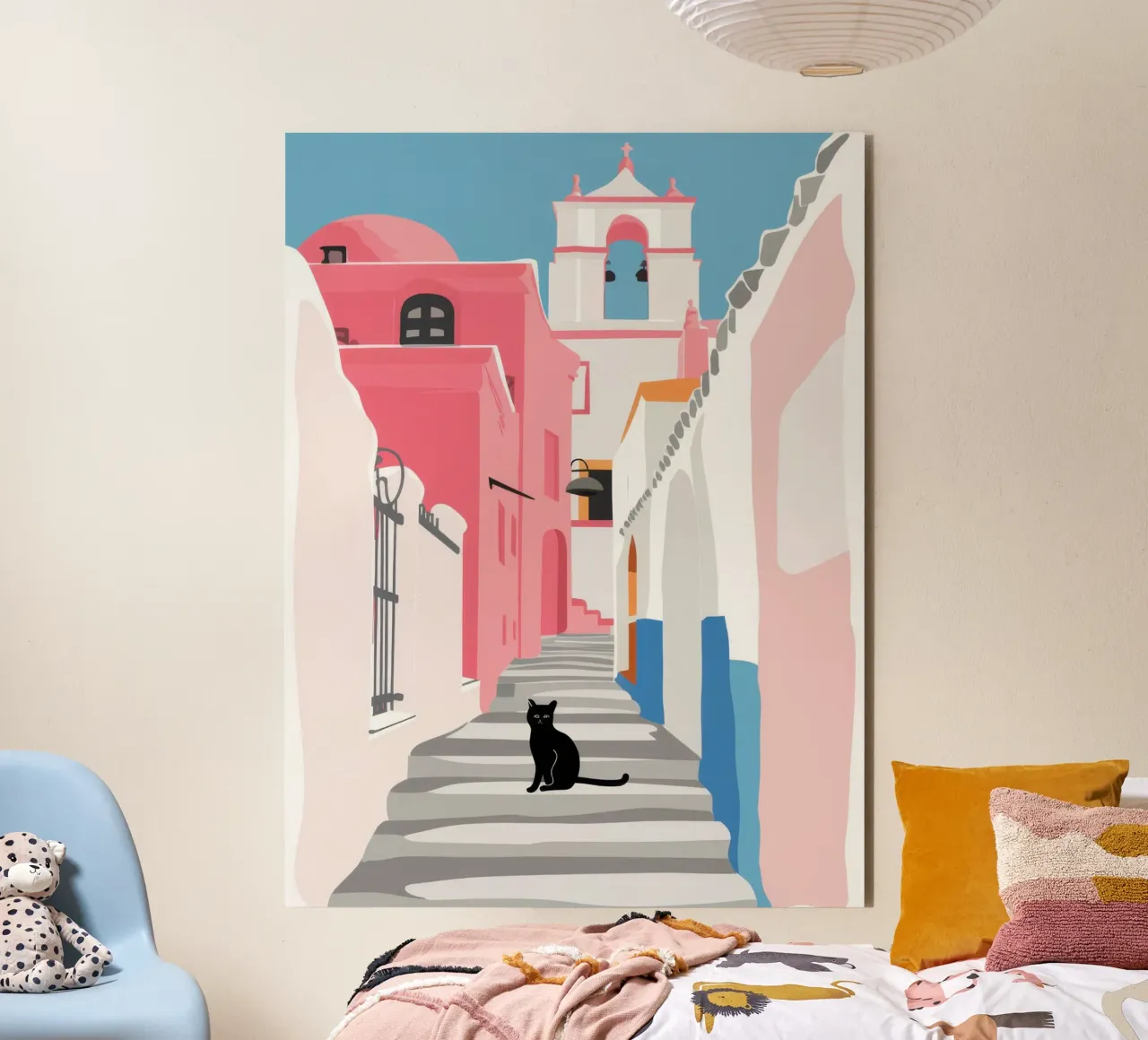 El gato rosa de la calle aluminio dibond de Mythy Brush