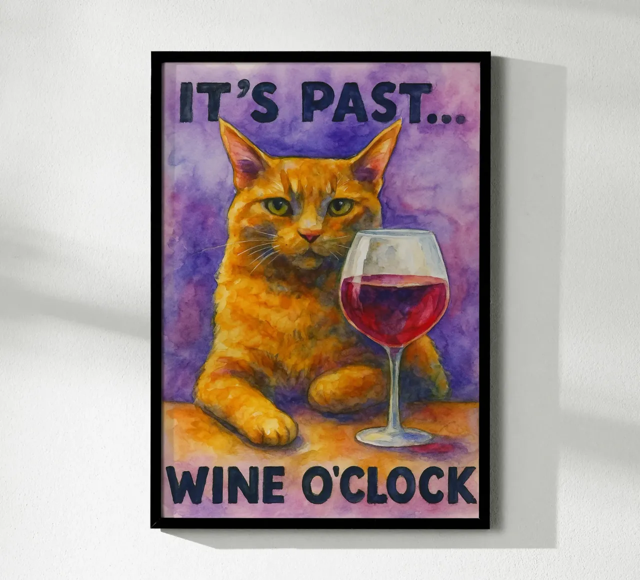 gatto divertente il suo vino è passato oclock poster da Mirage