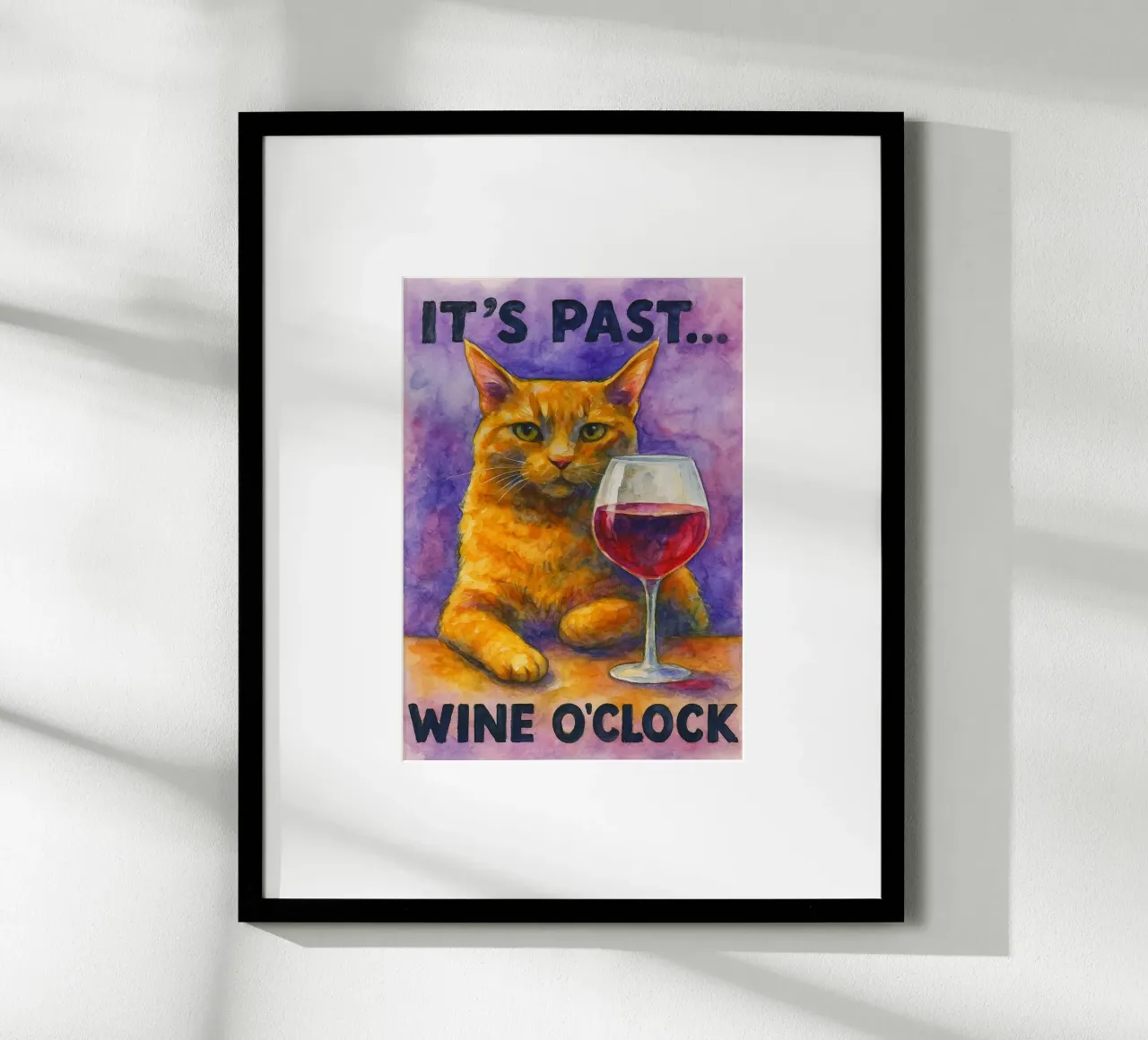 gatto divertente il suo vino è passato oclock poster da Mirage