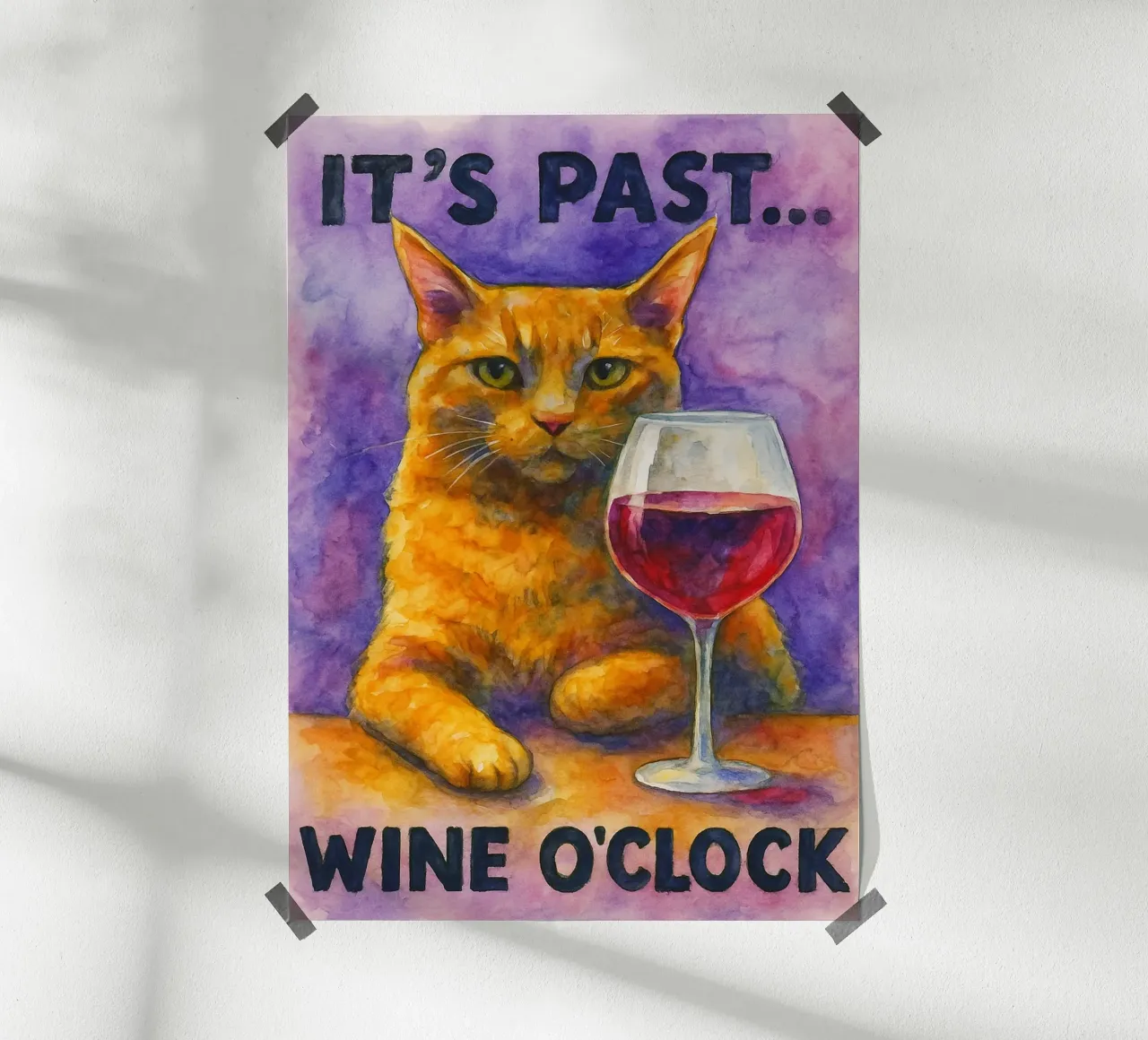 gatto divertente il suo vino è passato oclock poster da Mirage