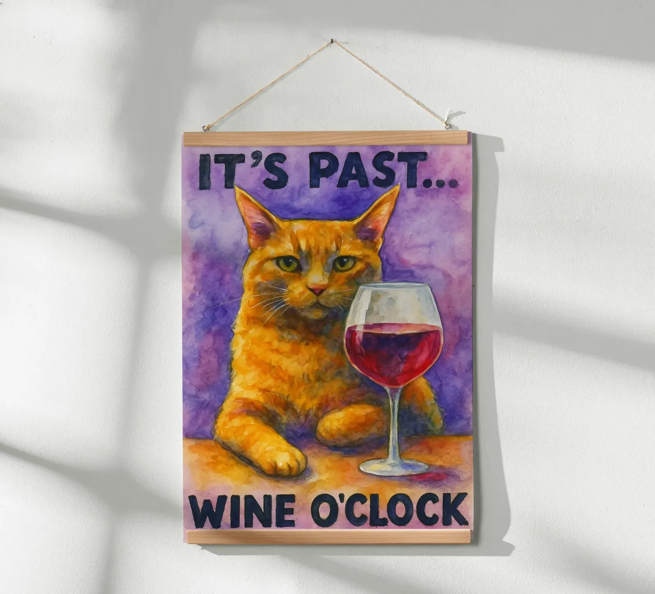 gatto divertente il suo vino è passato oclock poster da Mirage
