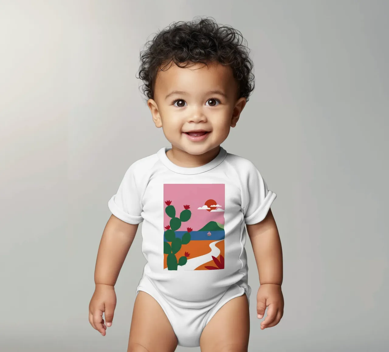 Pastel Desert Path short-sleeve baby romper by Giant Foxs