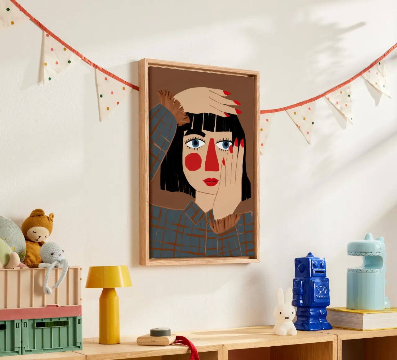 Karmozijnrode wang overpeinzing canvas met Baklijst van Rain Balance