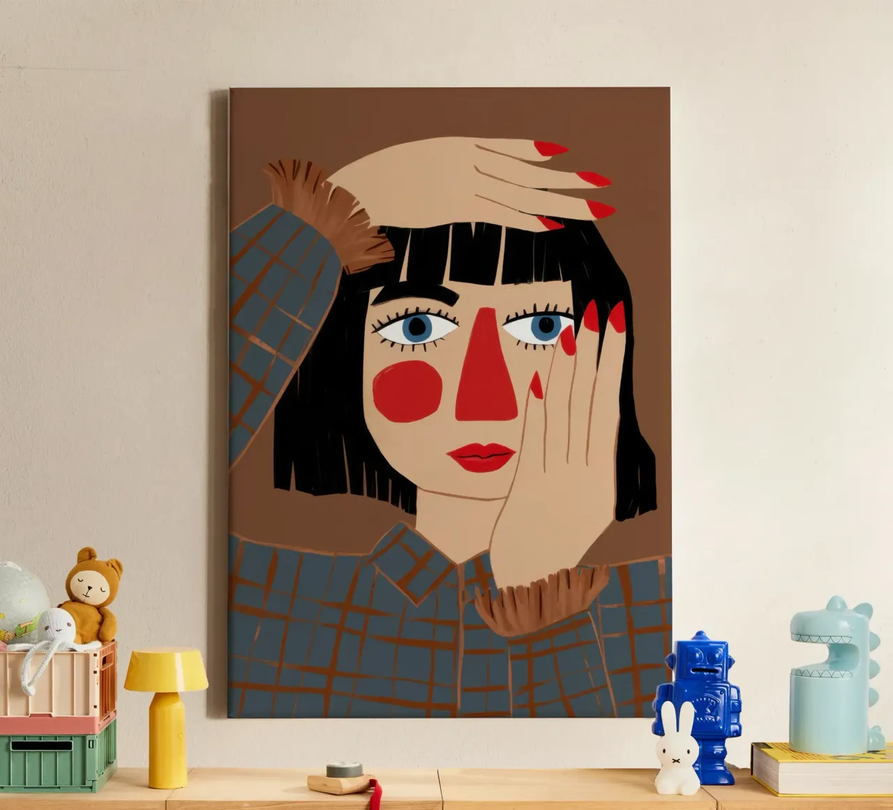 Karmozijnrode wang overpeinzing canvas met Baklijst van Rain Balance