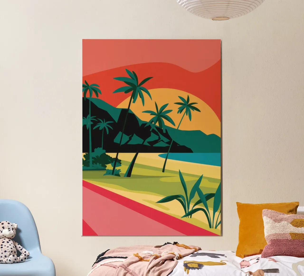 Palme del tramonto cremisi poster con telaio in plastica da Giant Foxs