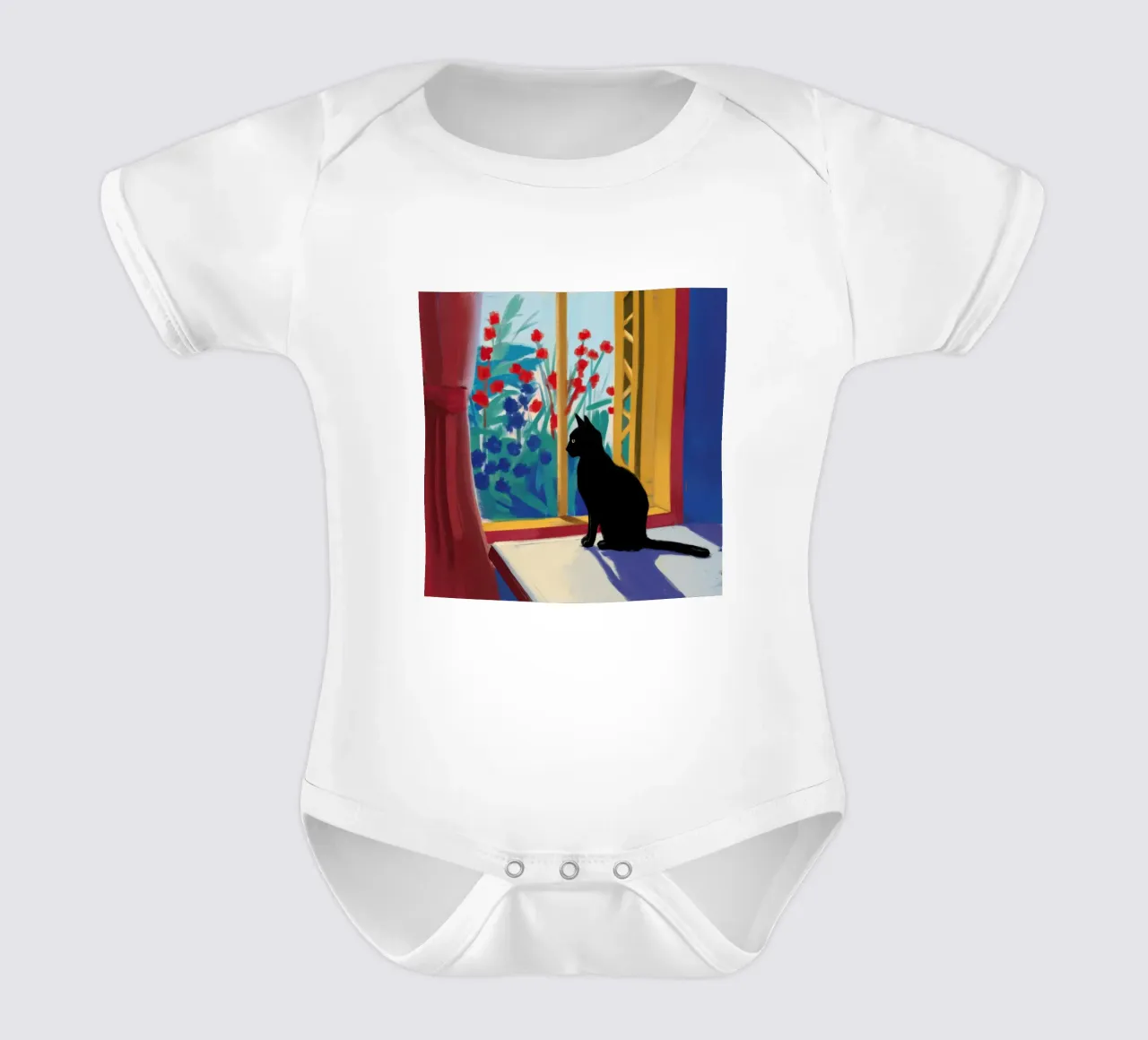 Crimson Window Watcher short-sleeve baby romper by Dream Gesso