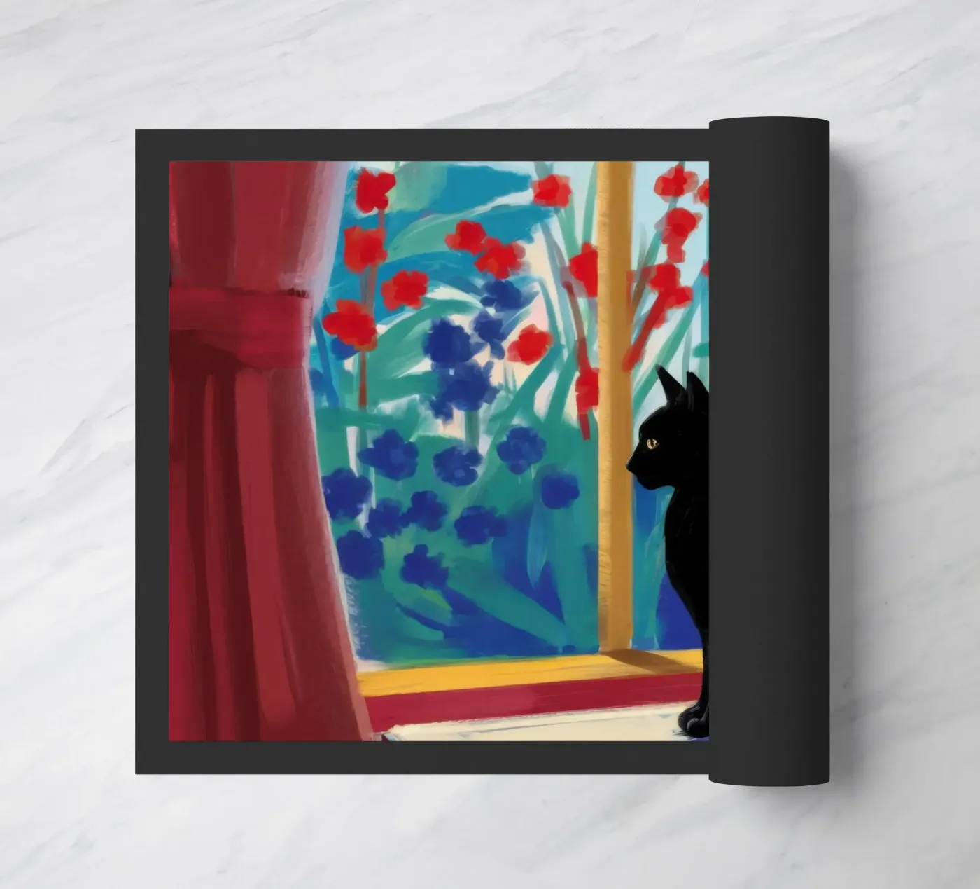 Crimson Window Watcher doormat by Dream Gesso