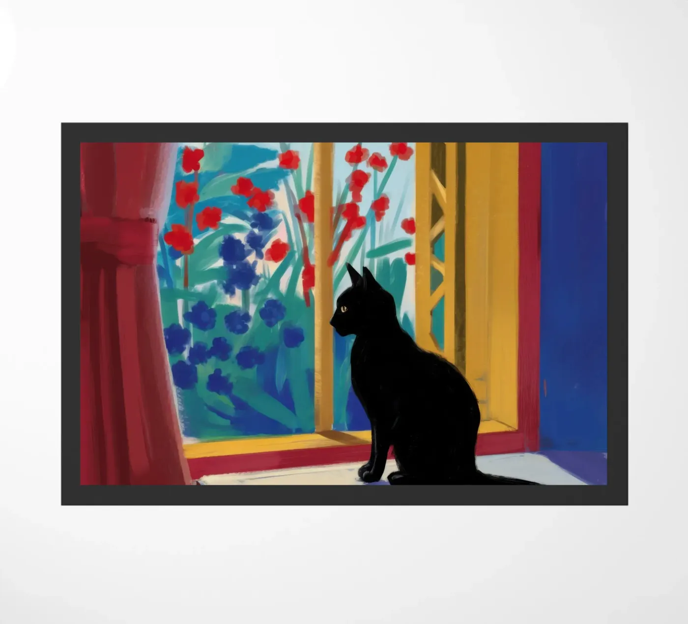 Crimson Window Watcher doormat by Dream Gesso