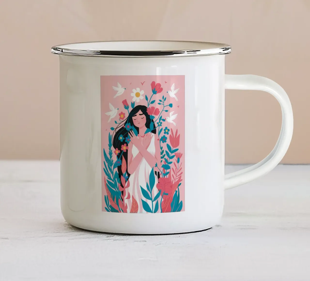 Avvolto nei fiori tazza in smalto da Ink Pulse