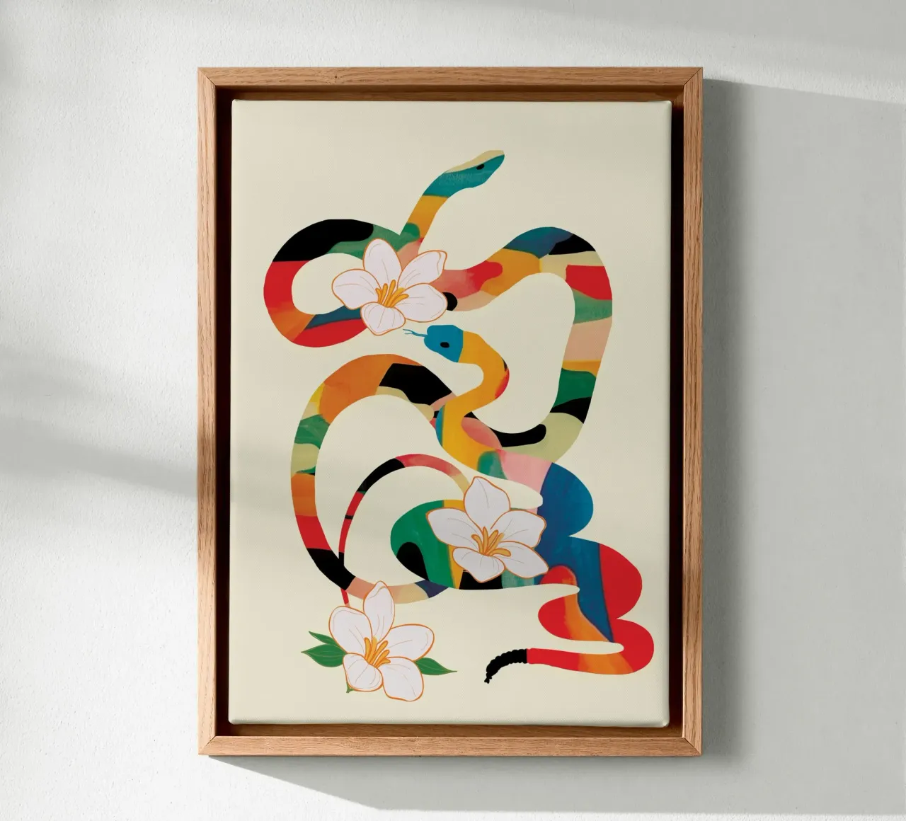 Abstract Snakes in the Flowers tela con Cornice a cassetta da cityart