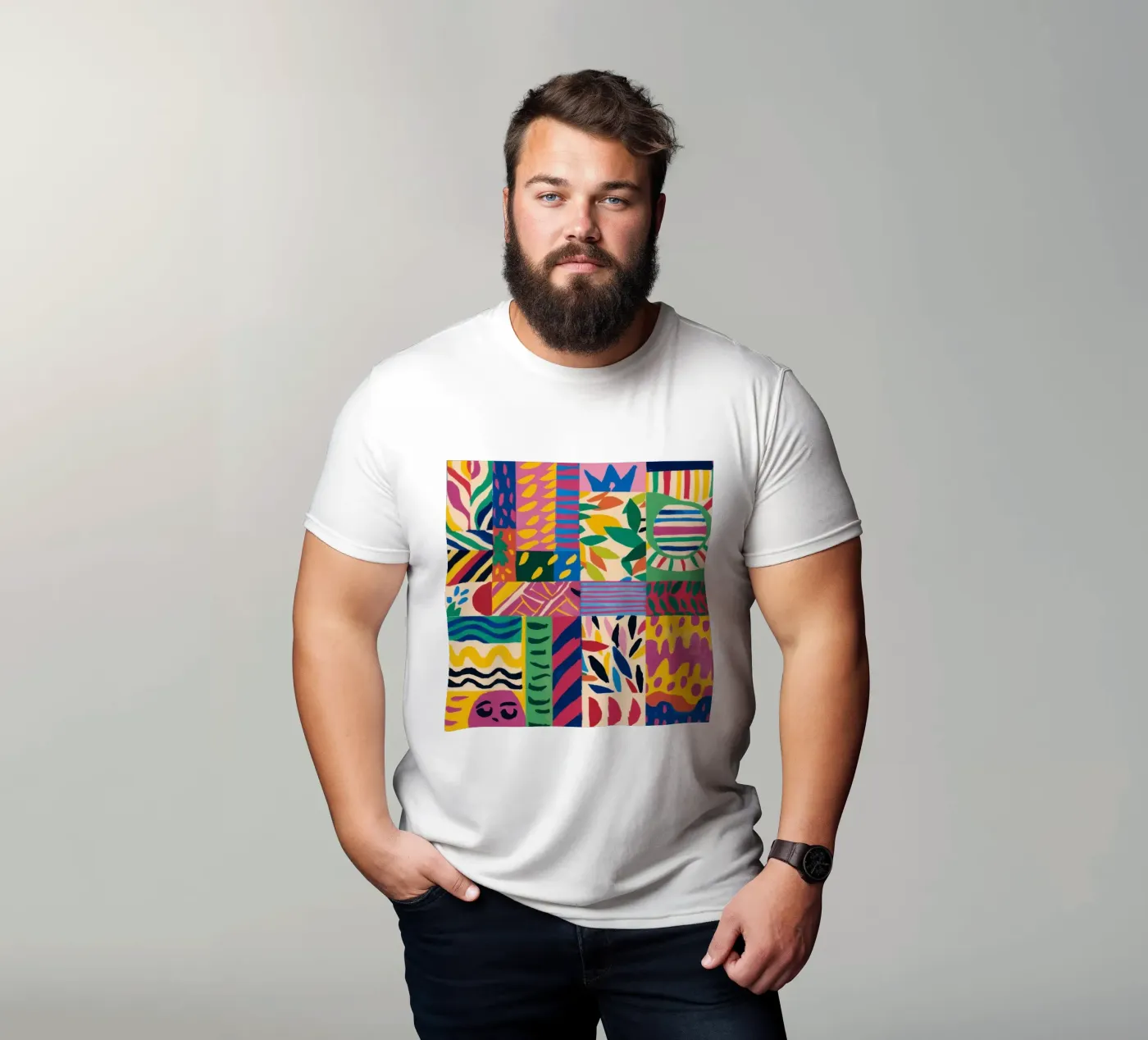 Fröhliches Muster Patchwork T-Shirt von Monuments Fire