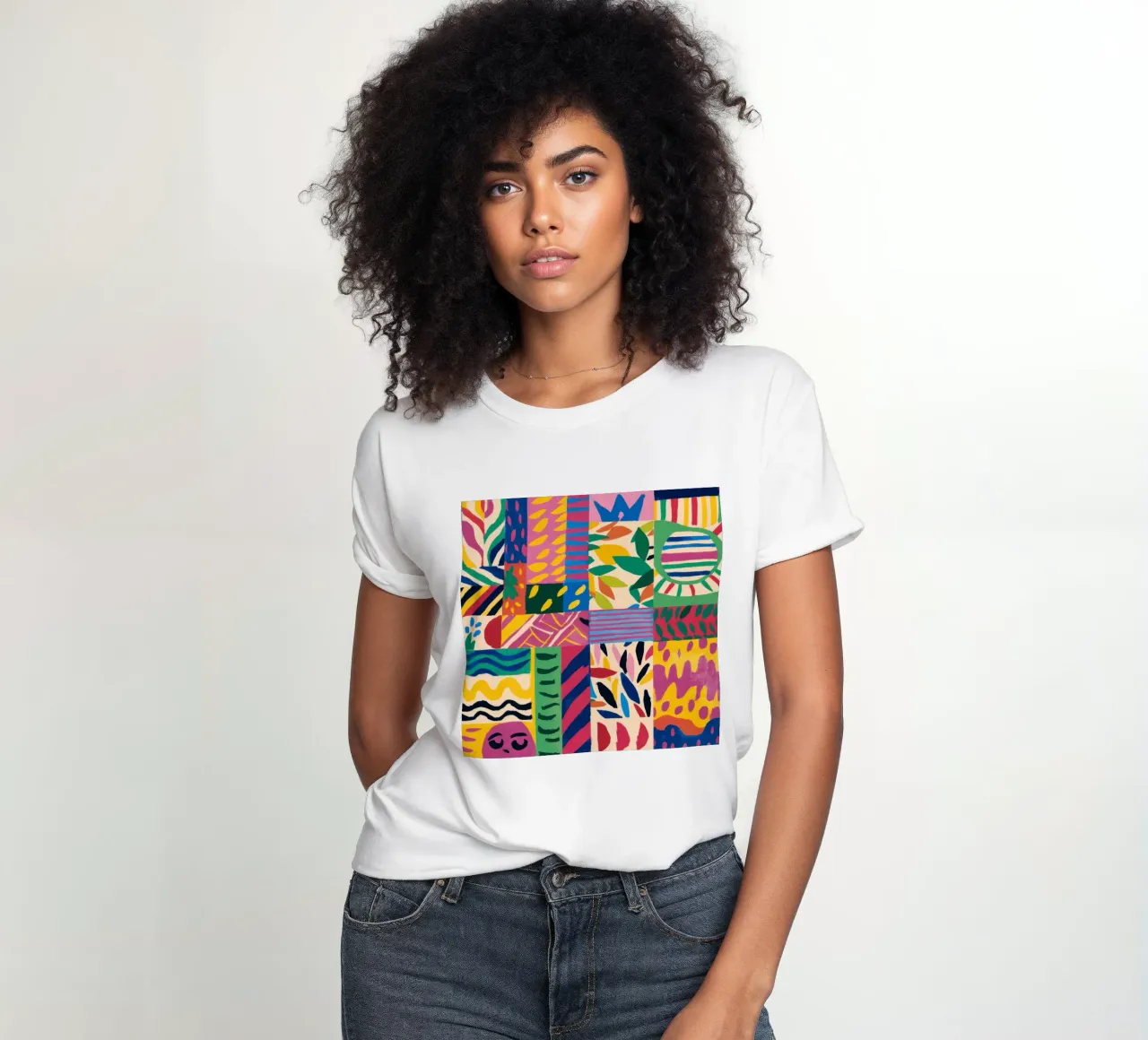 Pattern patchwork gioioso t-shirt da donna da Monuments Fire