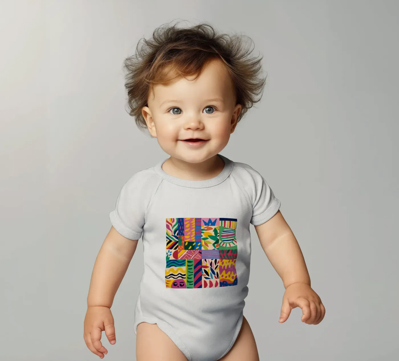 Fröhliches Muster Patchwork Kurzarm Babybody von Monuments Fire