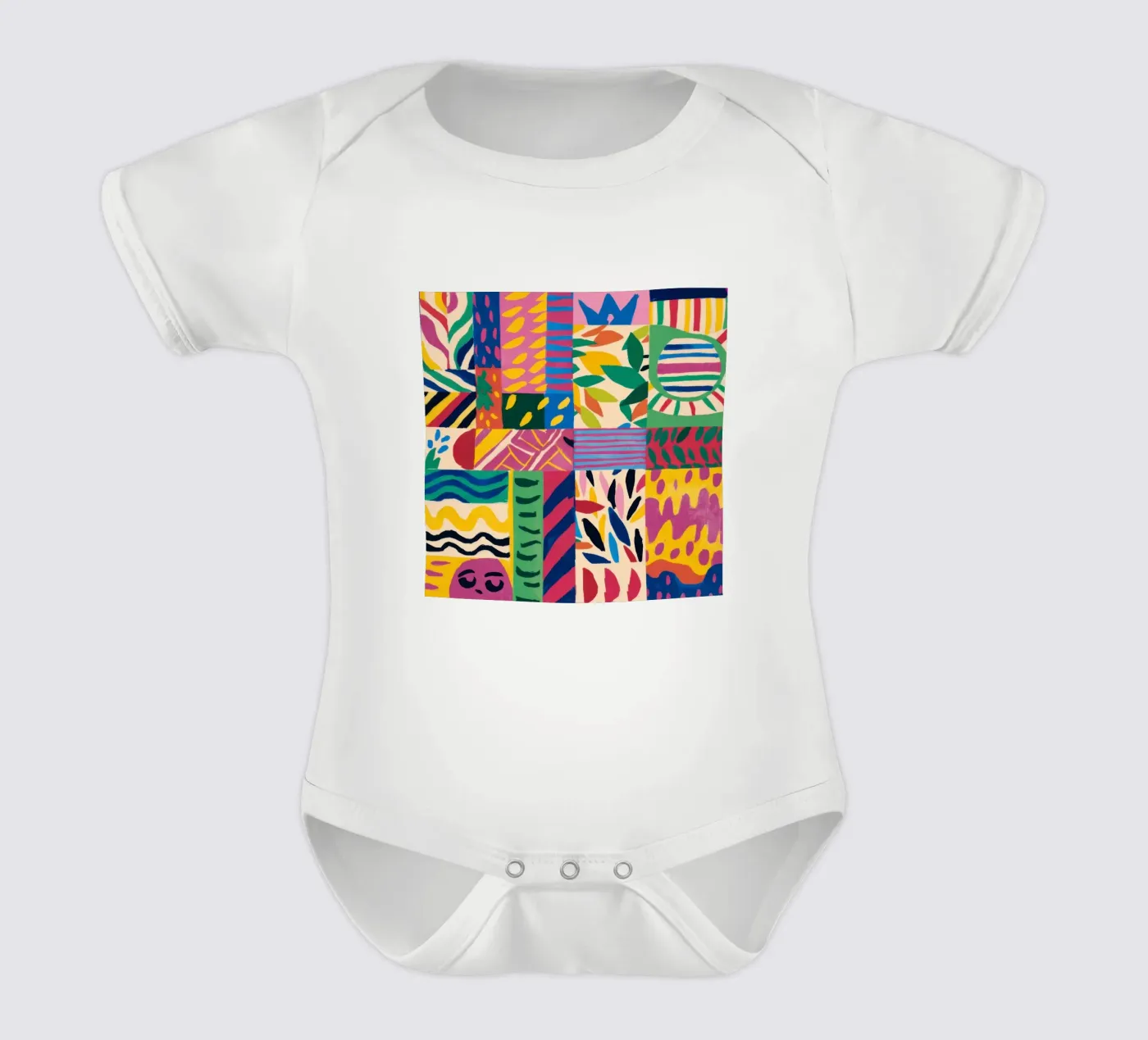 Fröhliches Muster Patchwork Kurzarm Babybody von Monuments Fire
