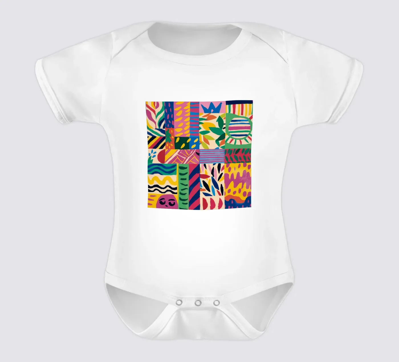 Fröhliches Muster Patchwork Kurzarm Babybody von Monuments Fire