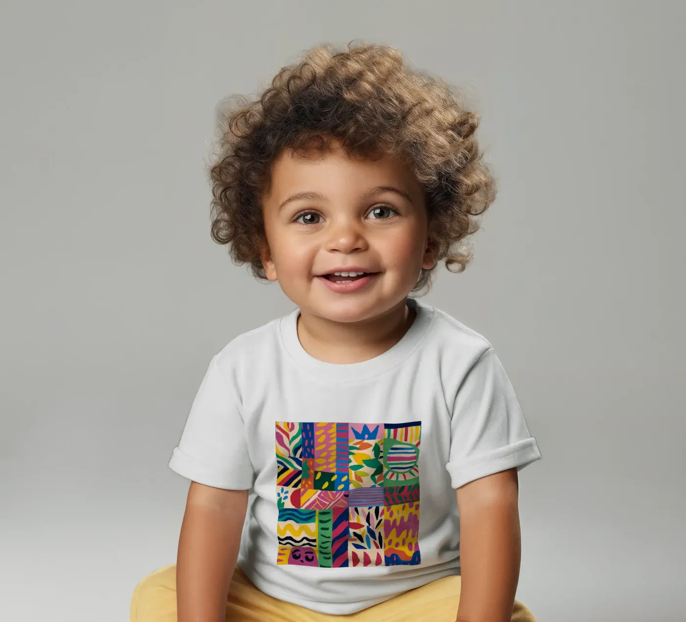 Joyful Pattern Patchwork baby t-shirt by Monuments Fire