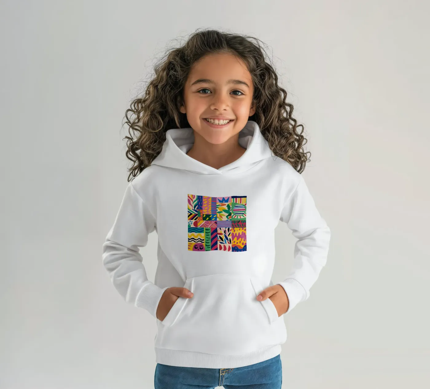Joyful Pattern Patchwork kids hoodie by Monuments Fire