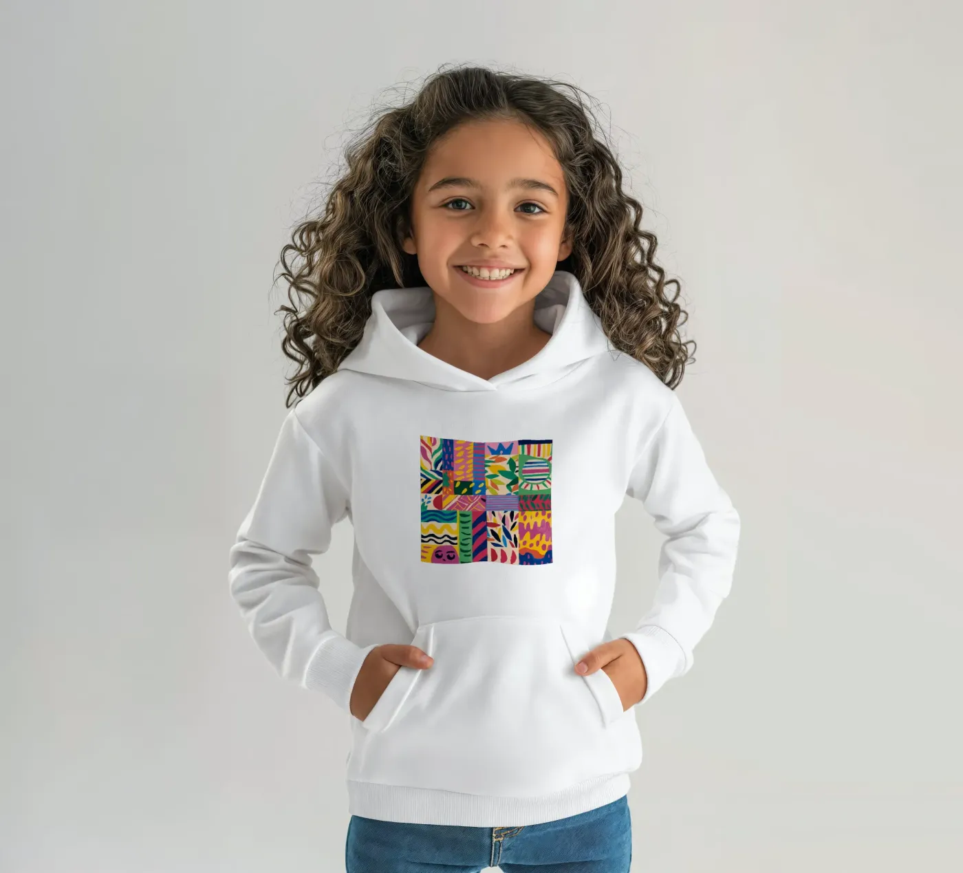 Joyful Pattern Patchwork kids hoodie by Monuments Fire