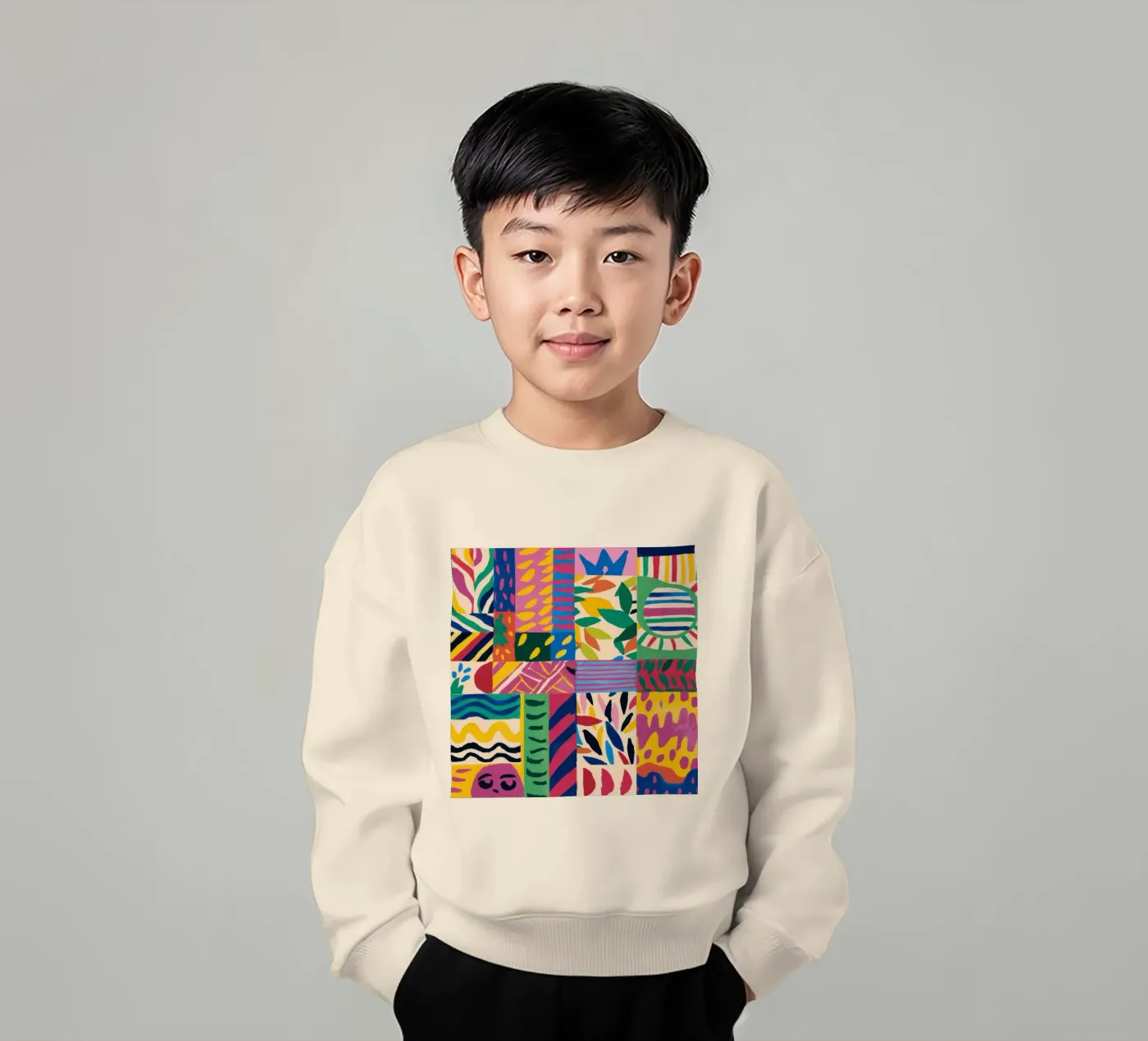 Patchwork à motifs joyeux sweat enfant de Monuments Fire