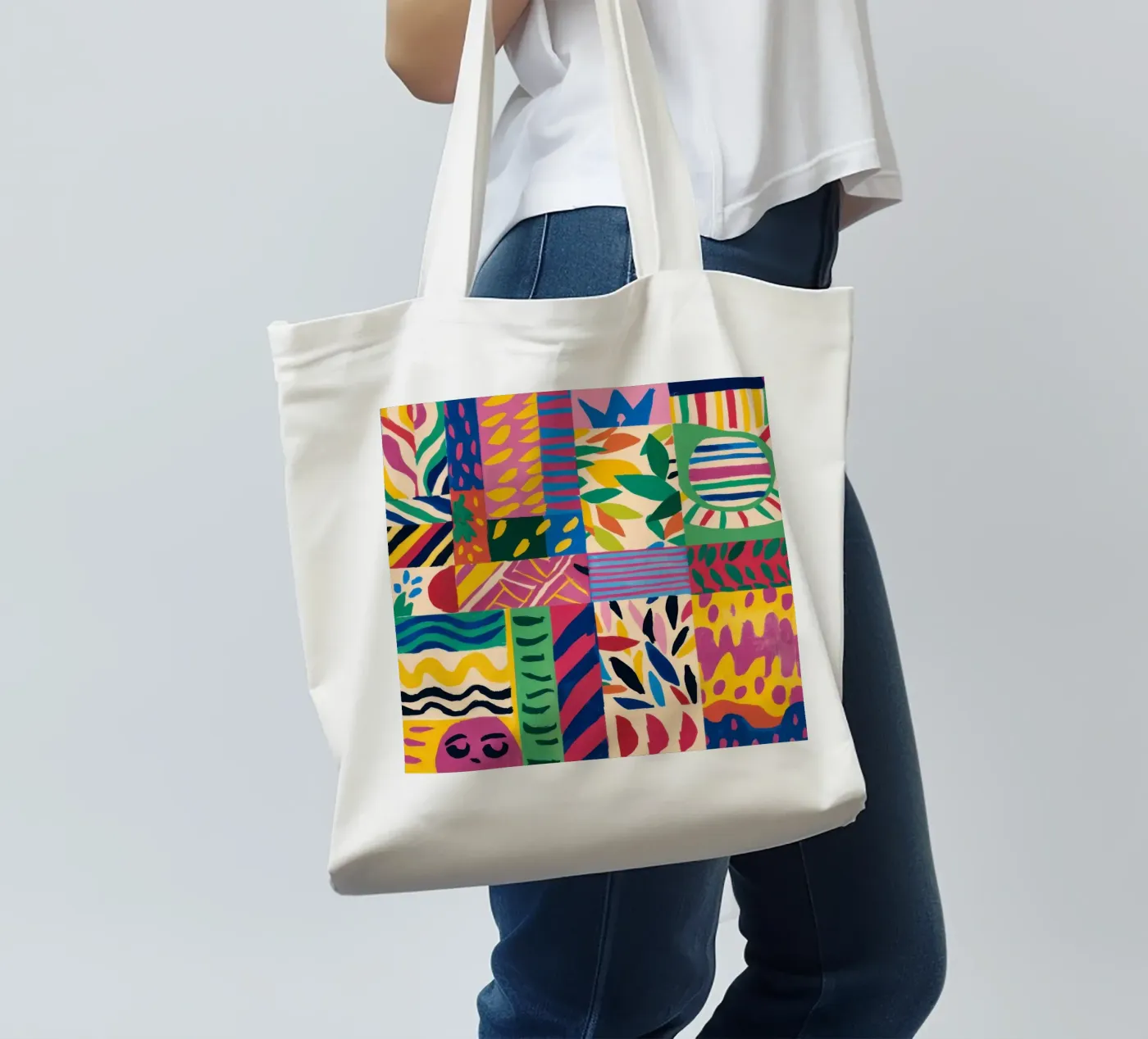 Joyful Pattern Patchwork Jutebeutel von Monuments Fire