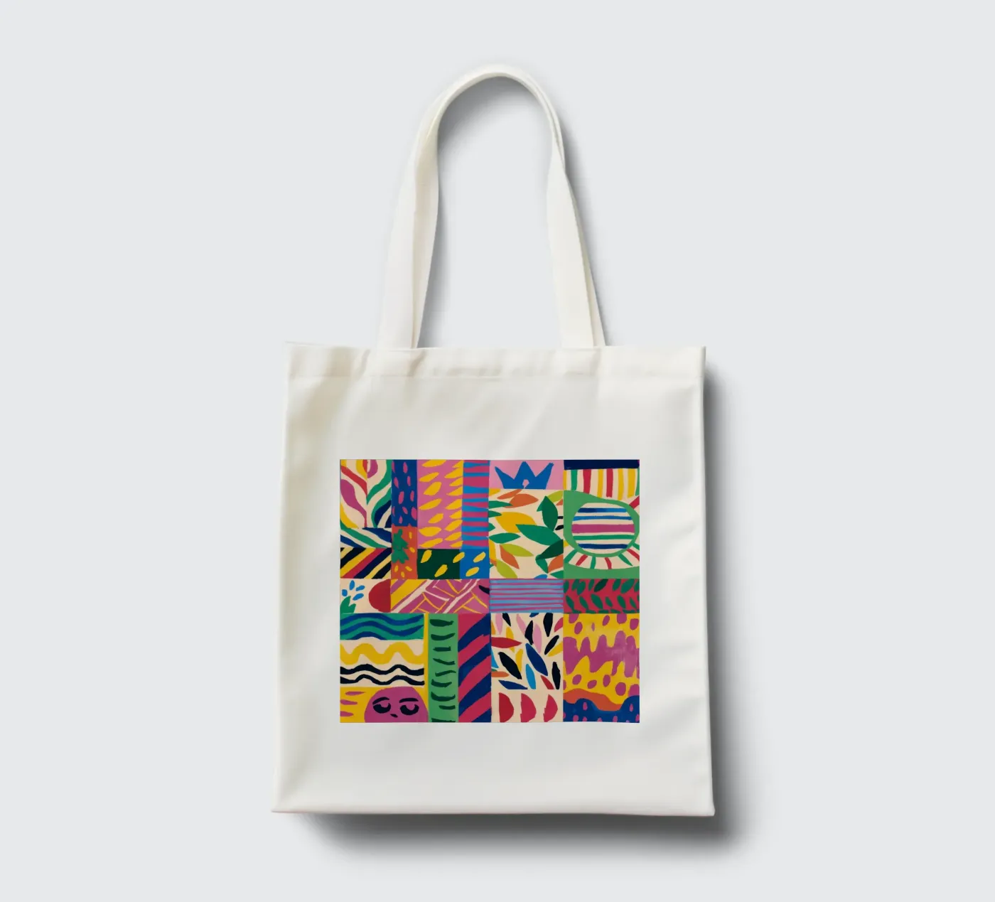 Vrolijk patroon patchwork jute draagtas van Monuments Fire