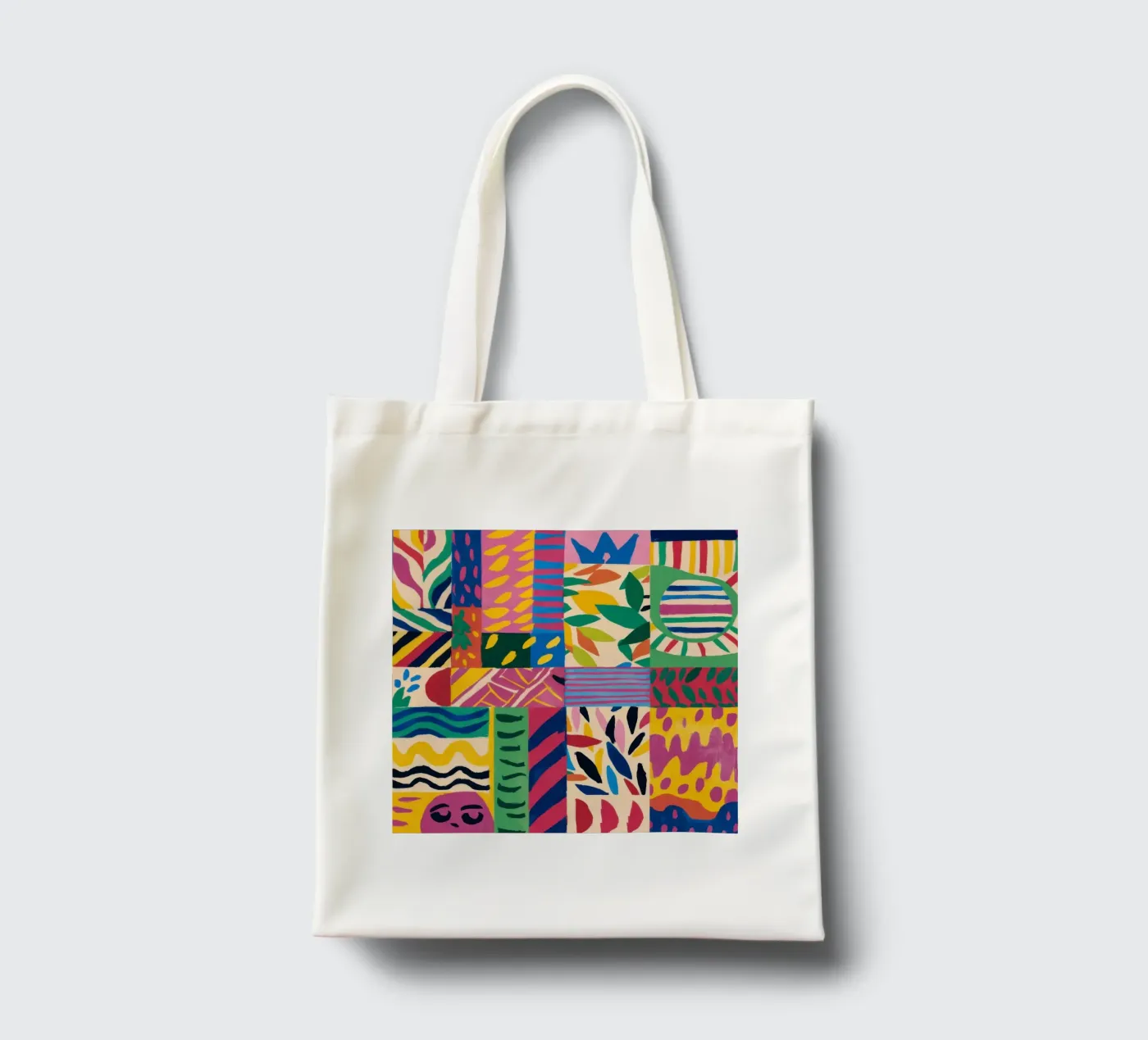 Vrolijk patroon patchwork jute draagtas van Monuments Fire