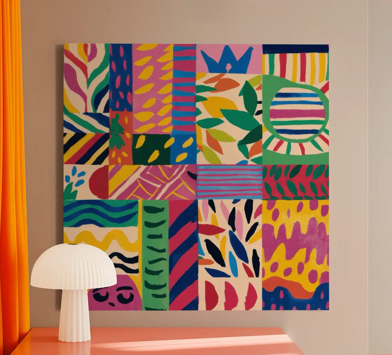 Vrolijk patroon patchwork canvas van Monuments Fire